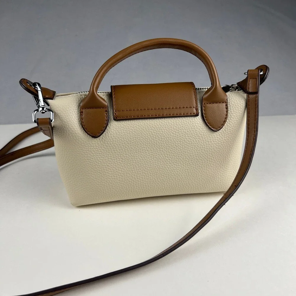 Crossbody Handbag Womens Small Cream Brown Pebbled Faux Leather Satchel VesaNa